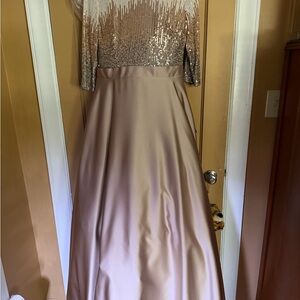 Elegant Sequin Maxi Dress in Gold and Cream special occasion